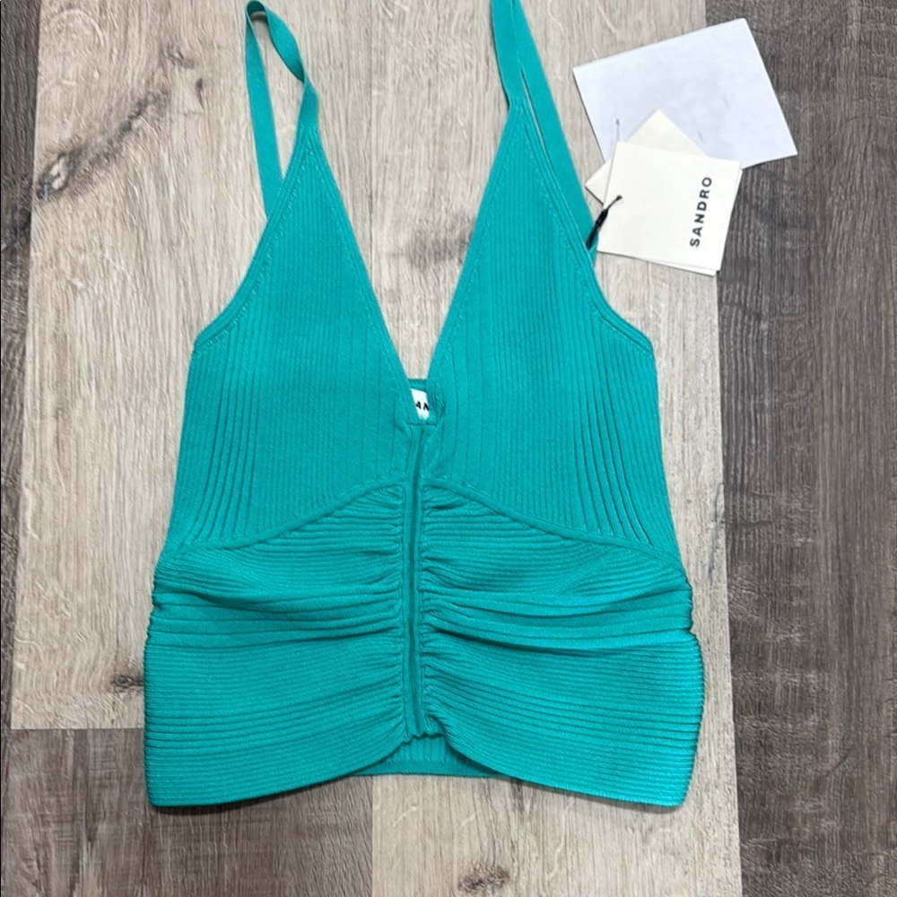 🌷Sandro Blue Fitted Ruched Tank Top